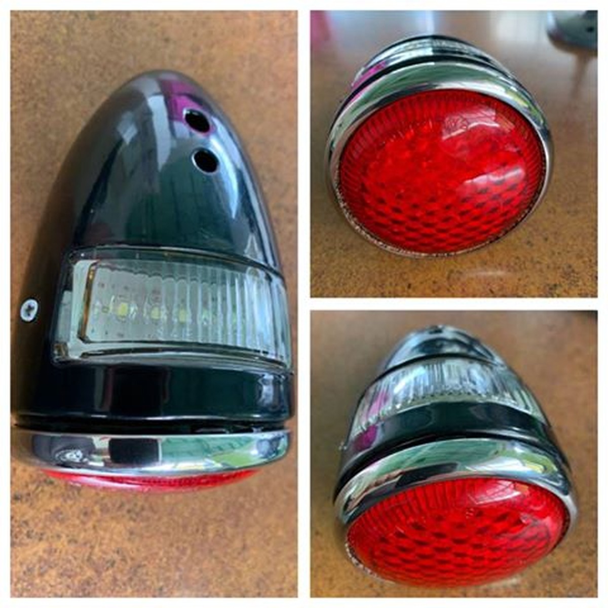 Ford Tail Lights - 1937 Passenger Car left hand Tail Lamp 12 volt - Black housing and Stainless Steal Rim