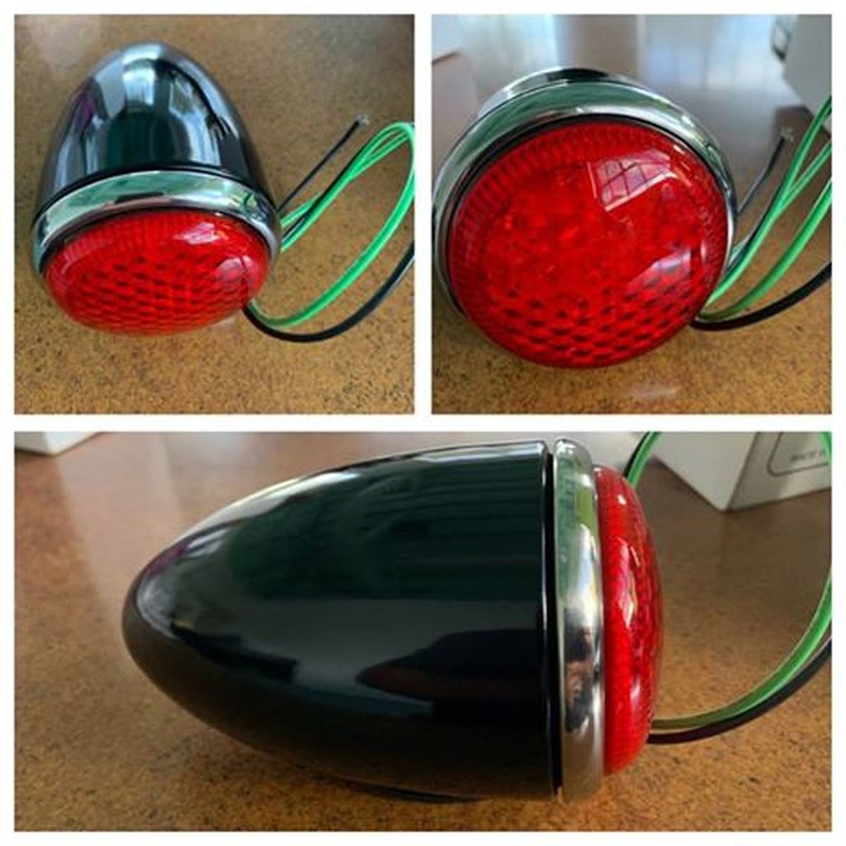 Ford Tail Lights - 1937 Passenger Car Right hand Tail Lamp 12 volt - Black housing and Stainless Steal Rim